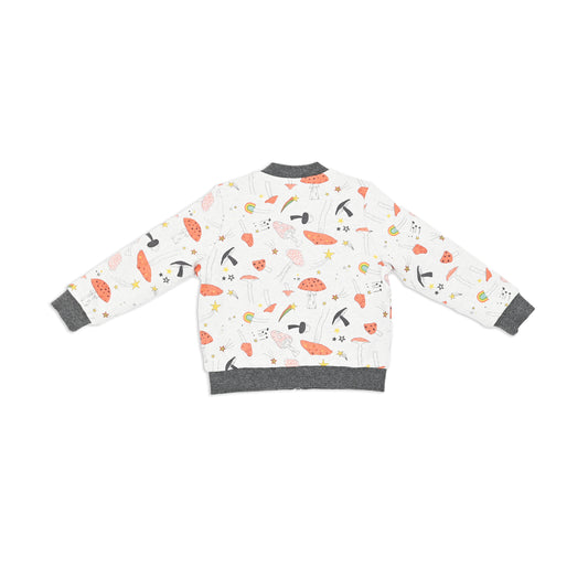KIDS MUSHROOM PRINT FUR LINED ZIPPED JACKET