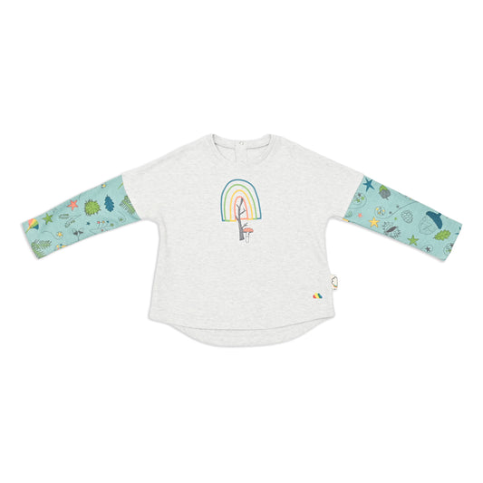 BABY RAINBOW TREE PRINT DROP SHOULDERS LONG-SLEEVES T-SHIRT
