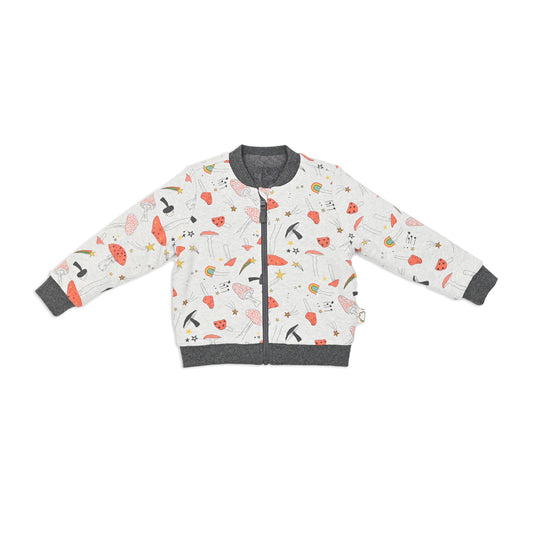 KIDS MUSHROOM PRINT FUR LINED ZIPPED JACKET