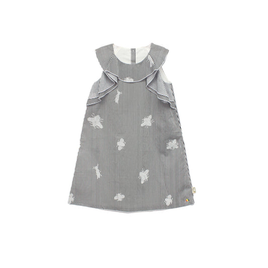 KIDS GREY BUTTERFLY SLEEVES-LESS DRESS