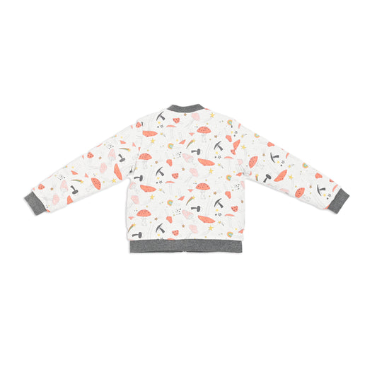 BABY MUSHROOM PRINT FUR LINED ZIPPED JACKET