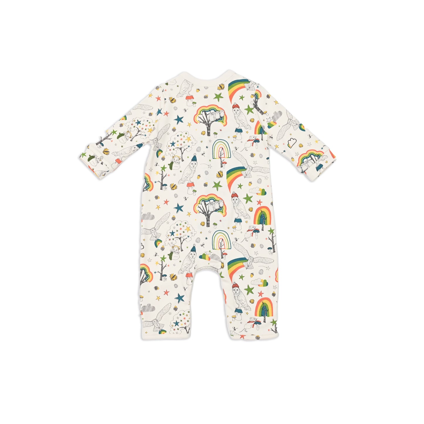 BABY OWL PRINT SIDE BUTTON PLAYSUIT