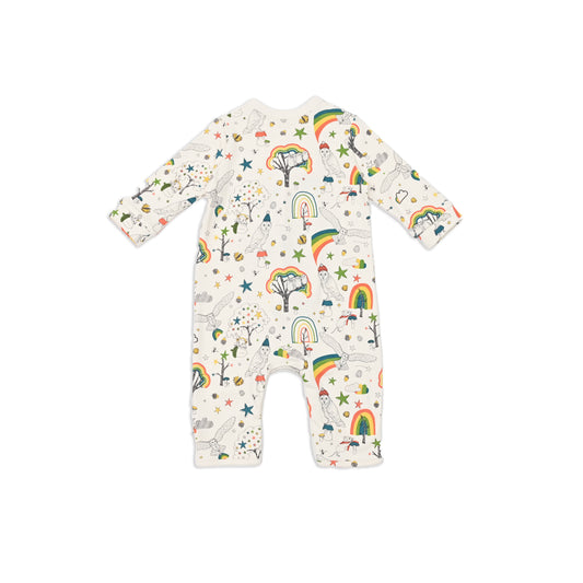 BABY OWL PRINT SIDE BUTTON PLAYSUIT