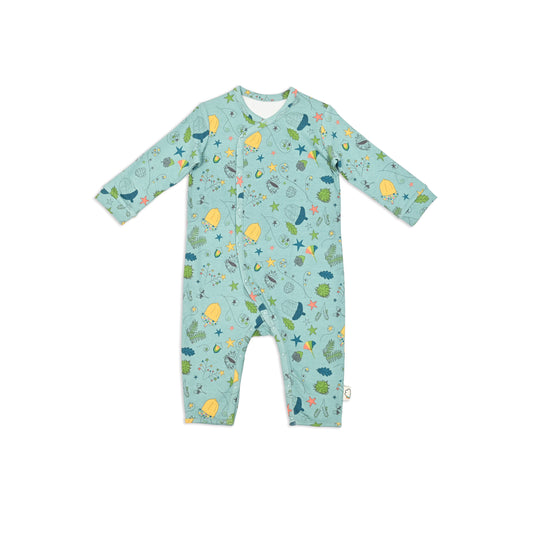 BABY ACORN PRINT BUTTON LONG-SLEEVES PLAYSUIT