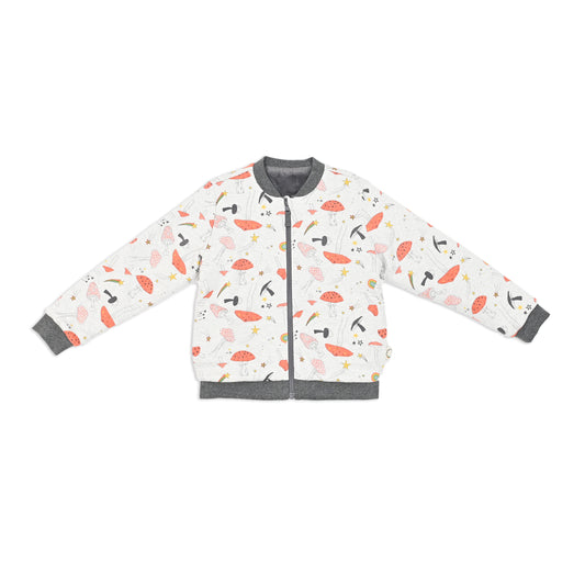 BABY MUSHROOM PRINT FUR LINED ZIPPED JACKET