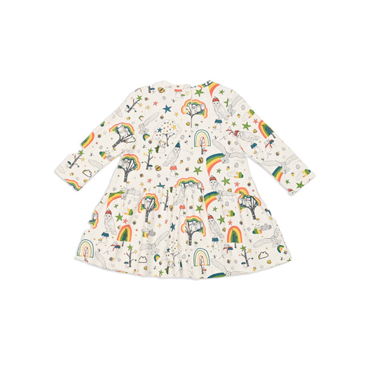 BABY OWL PRINT LONG-SLEEVES A-LINE DRESS