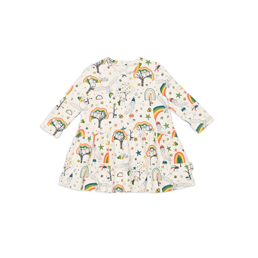 BABY OWL PRINT LONG-SLEEVES A-LINE DRESS