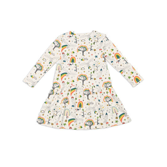 KIDS OWL PRINT LONG-SLEEVES A-LINE T-SHIRT