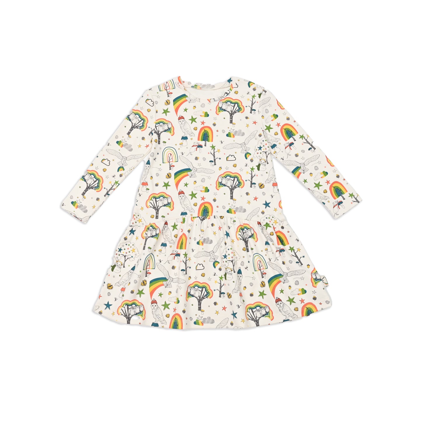 KIDS OWL PRINT LONG-SLEEVES A-LINE T-SHIRT