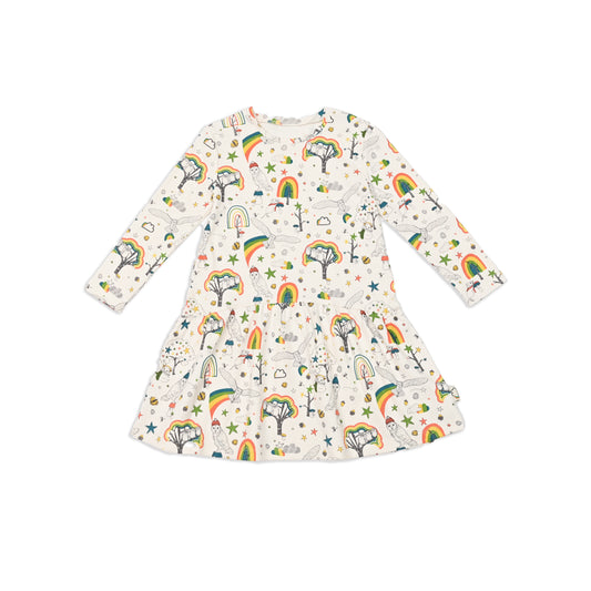 KIDS OWL PRINT LONG-SLEEVES A-LINE T-SHIRT