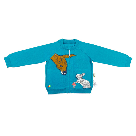 BABY/KIDS DEER+RABBIT ZIPPED LOND-SLEEVES CARDIGAN