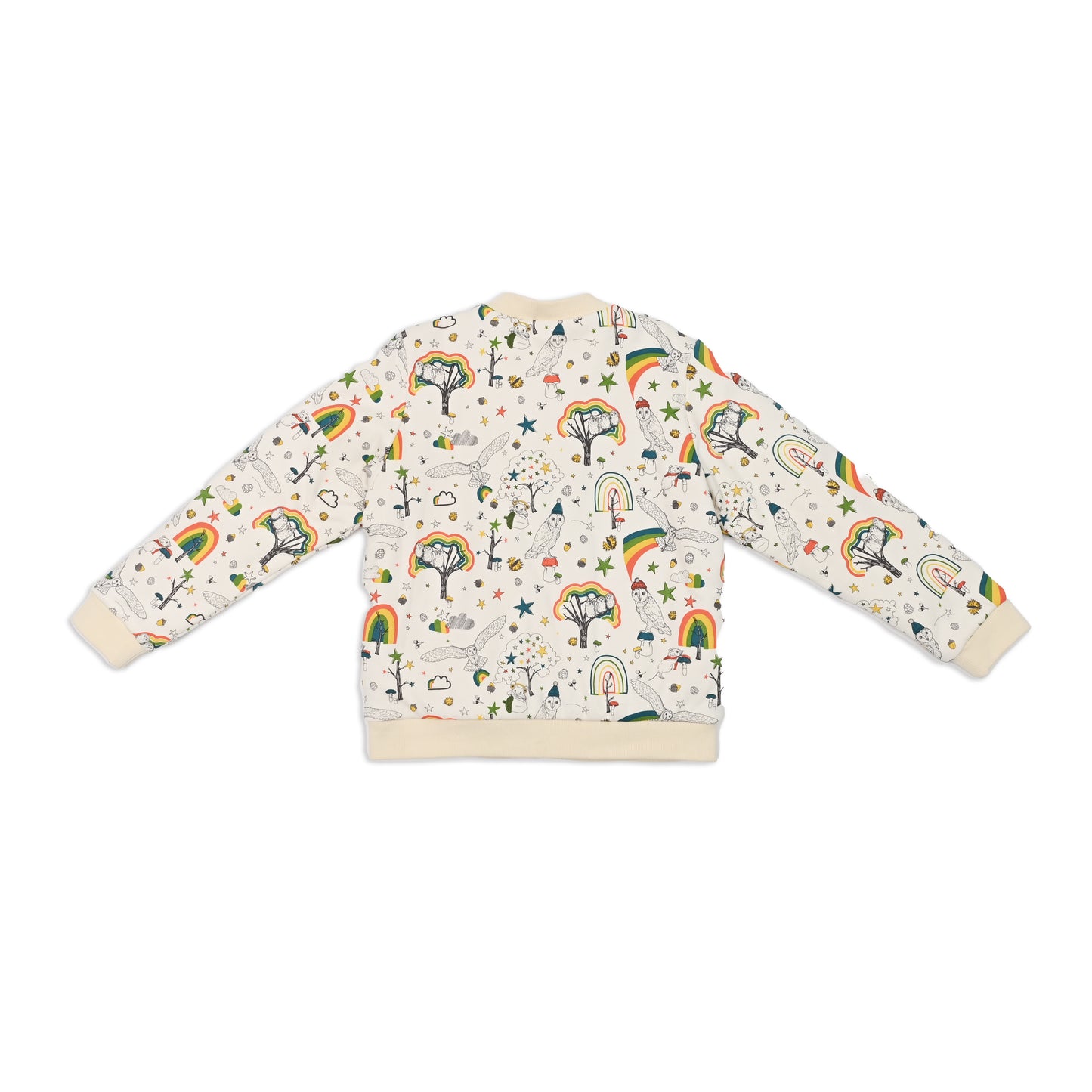 KIDS OWL PRINT FUR LINED ZIPPED JACKET