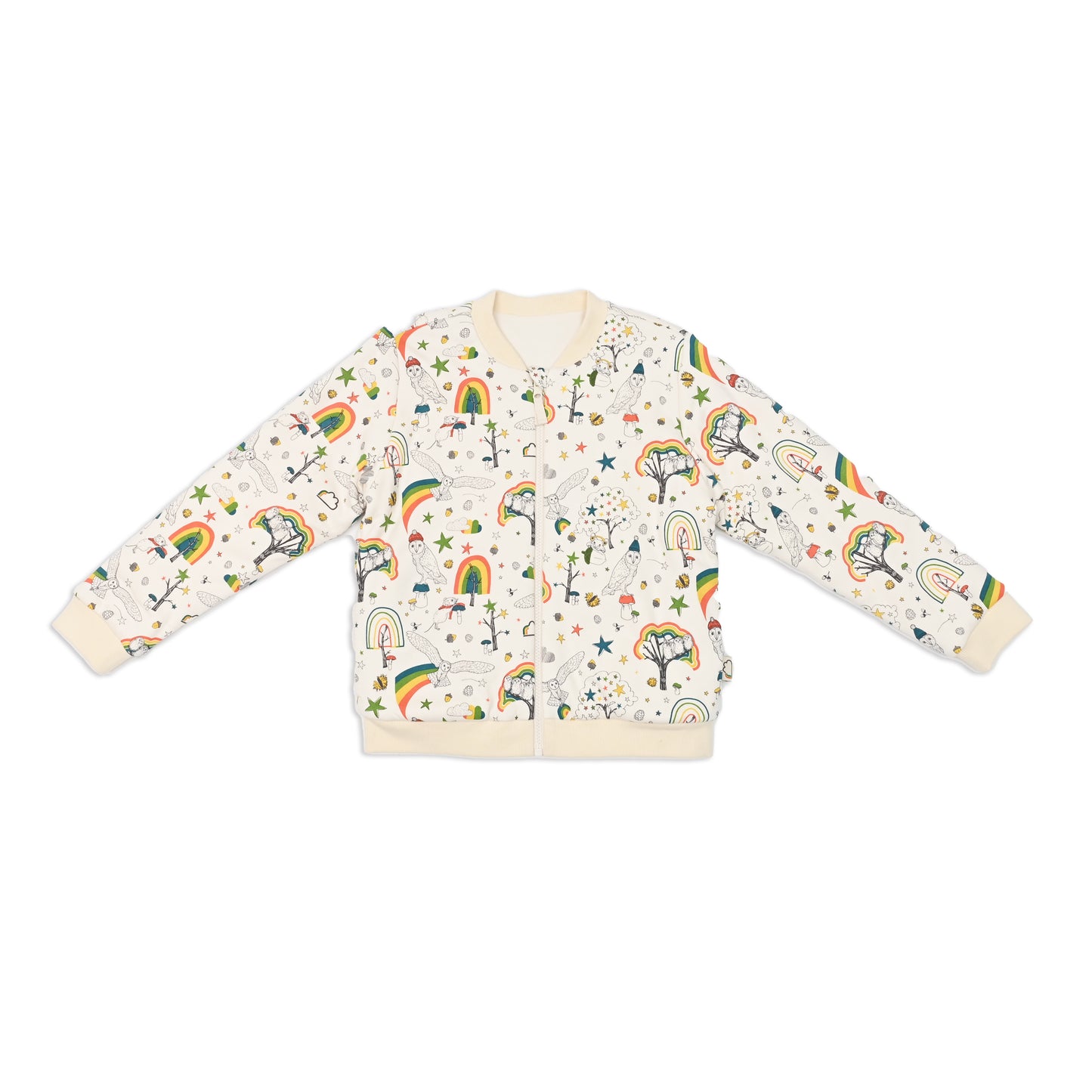 KIDS OWL PRINT FUR LINED ZIPPED JACKET