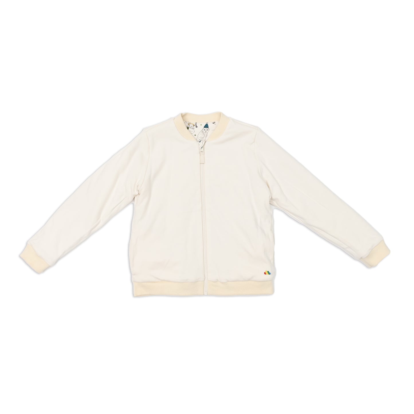 KIDS OWL PRINT FUR LINED ZIPPED JACKET