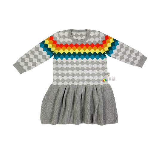 KIDS RAINBOW DOT LONG-SLEEVES DRESS