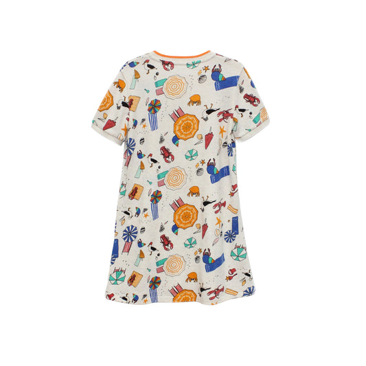 BABY BEACH PRINT SHORT-SLEEVES A-LINE DRESS