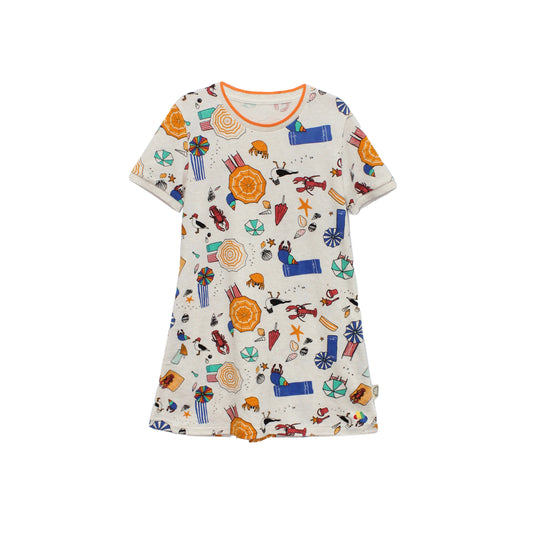 BABY BEACH PRINT SHORT-SLEEVES A-LINE DRESS