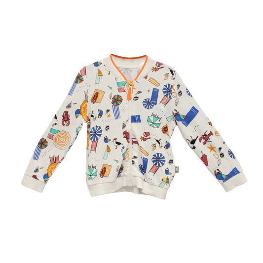 KIDS BEACH PRINT V-NECK ZIPPED CARDIGAN