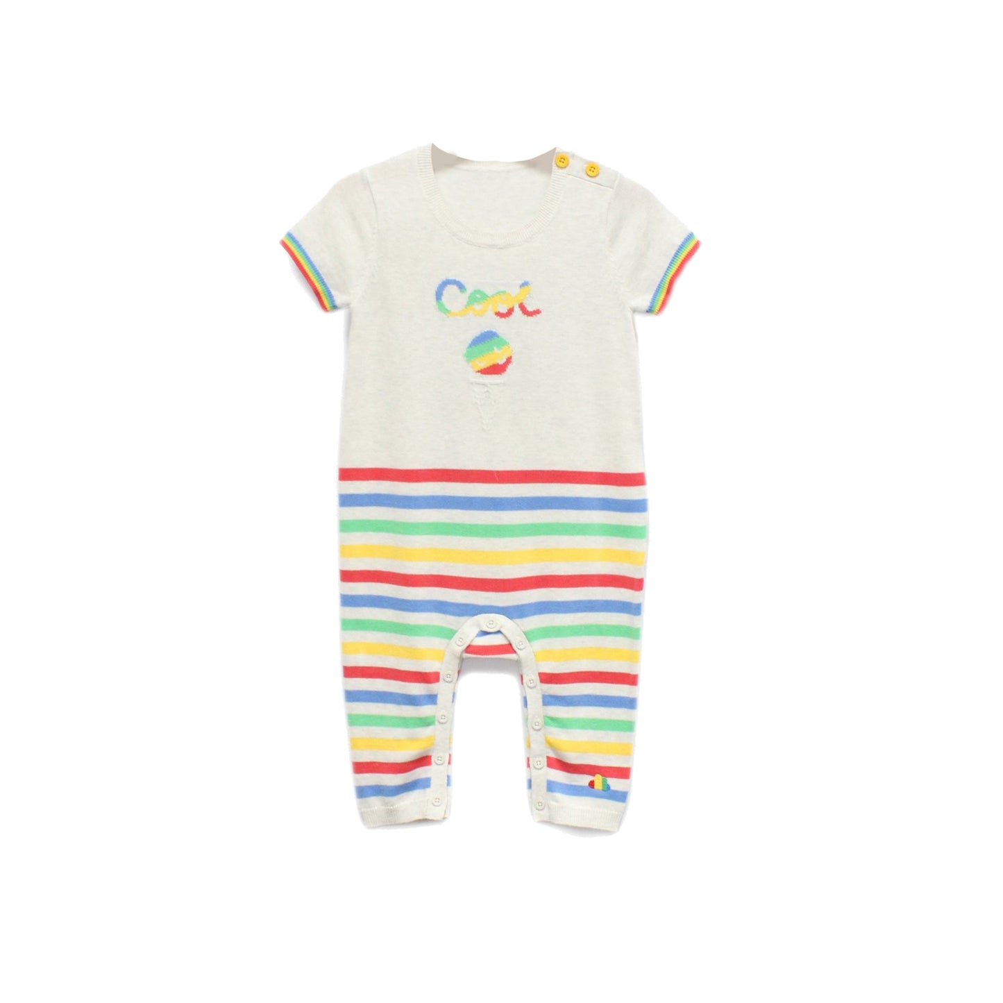 BABY RAINBOW STRIPE WITH COOL WORDS SHORT-SLEEVES PLAYSUIT