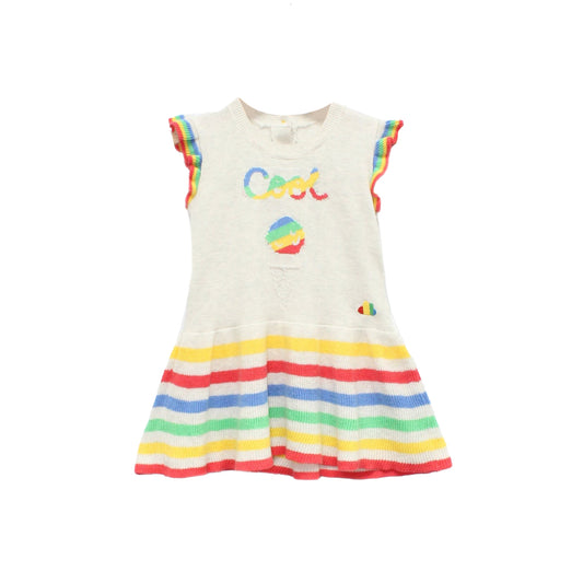 KIDS RAINBOW STRIPE WITH COOL WORDS DRESS