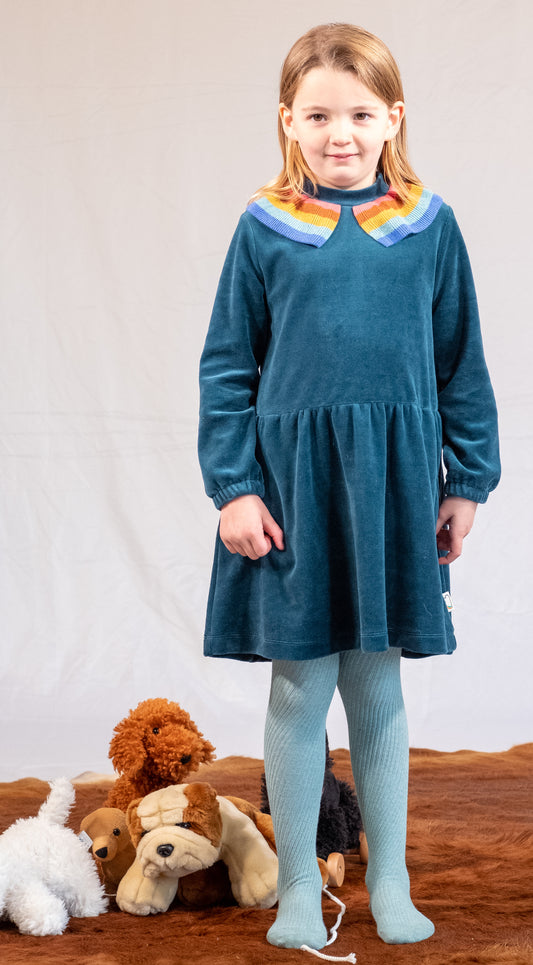 KIDS RAINBOW COLLAR LONG SLEEVES DRESS