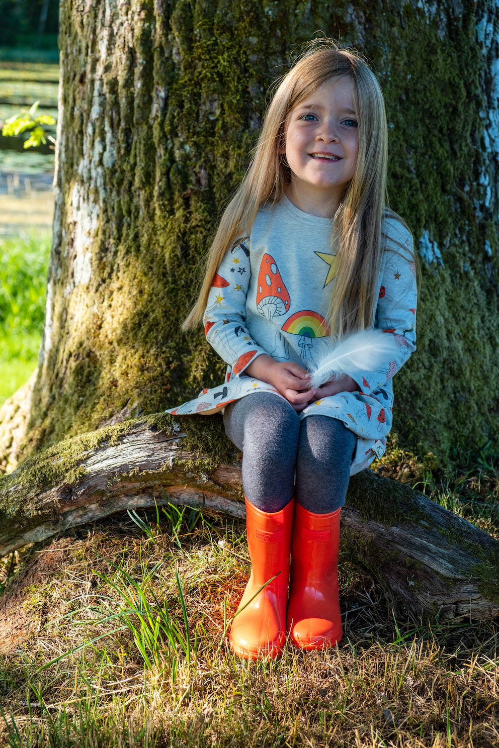 KIDS MUSHROOM PRINT LONG-SLEEVES A-LINE DRESS