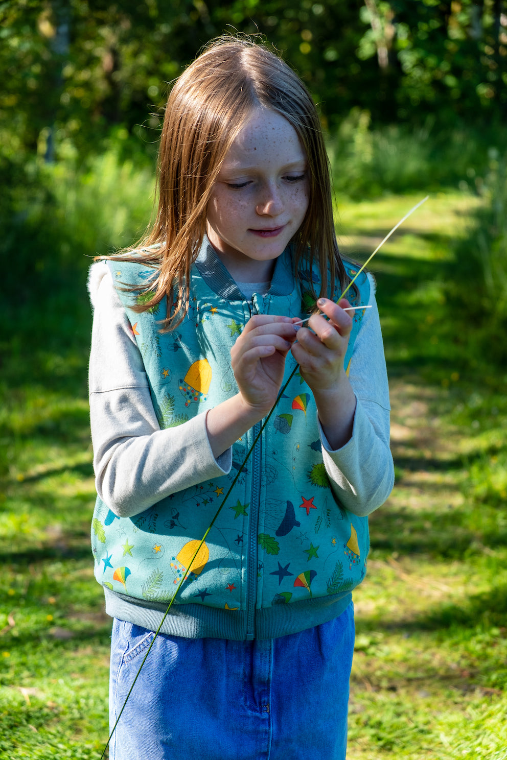 KIDS ACORN PRINT FUR LINED ZIPPED GILET