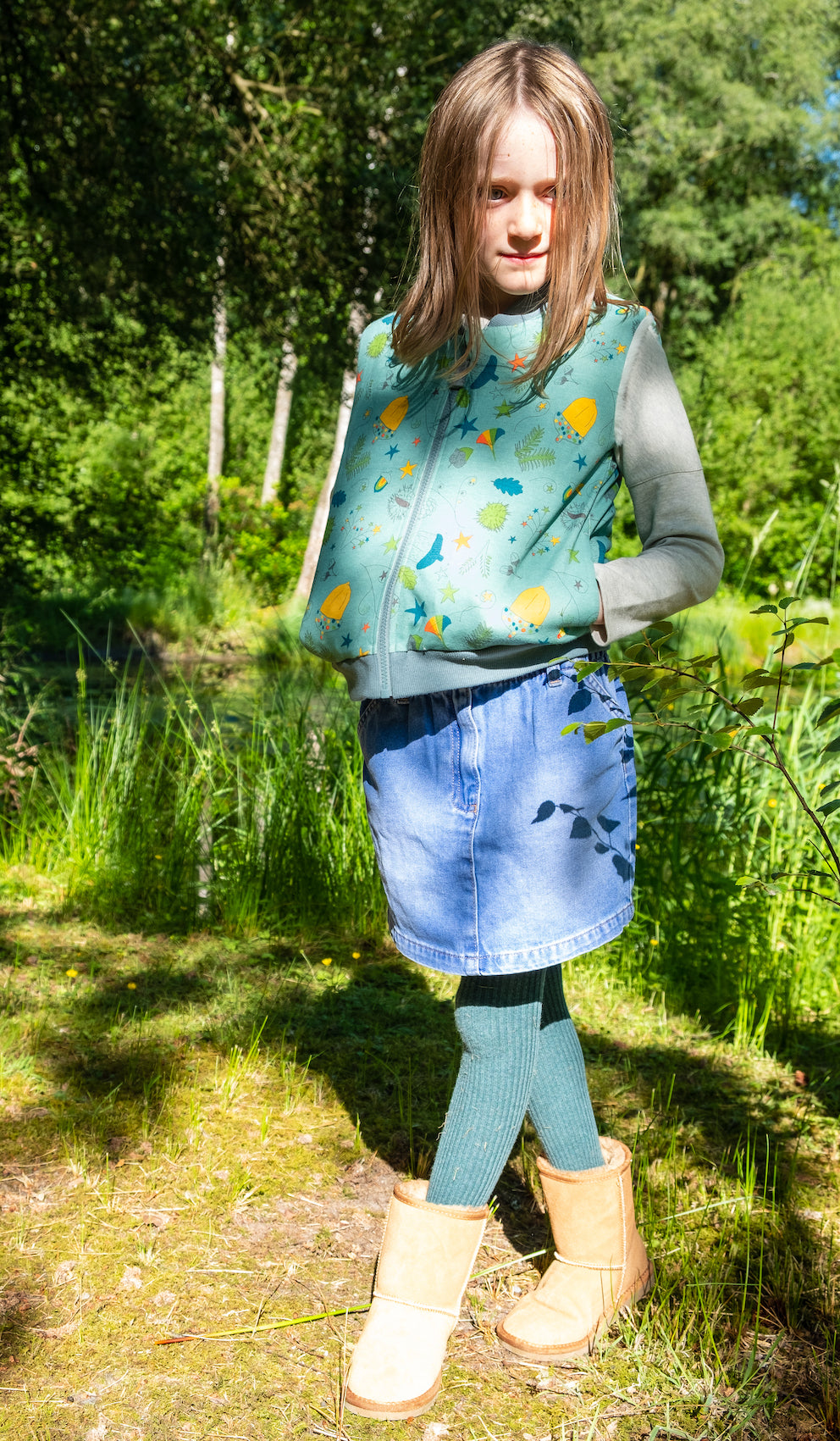 KIDS ACORN PRINT FUR LINED ZIPPED GILET