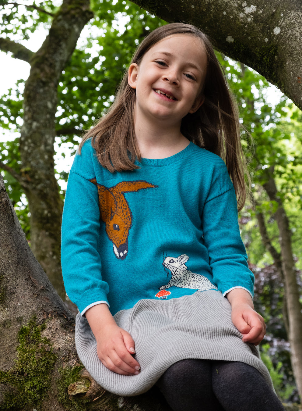 KIDS DEER+RABBIT LONG-SLEEVES DRESS