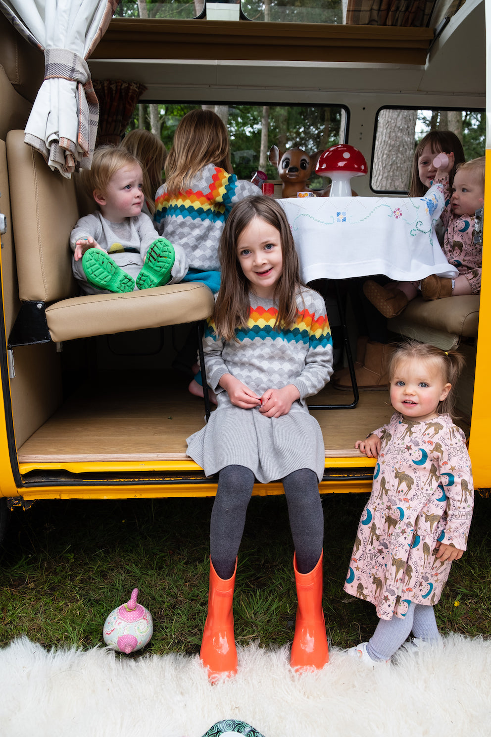 KIDS RAINBOW DOT LONG-SLEEVES DRESS