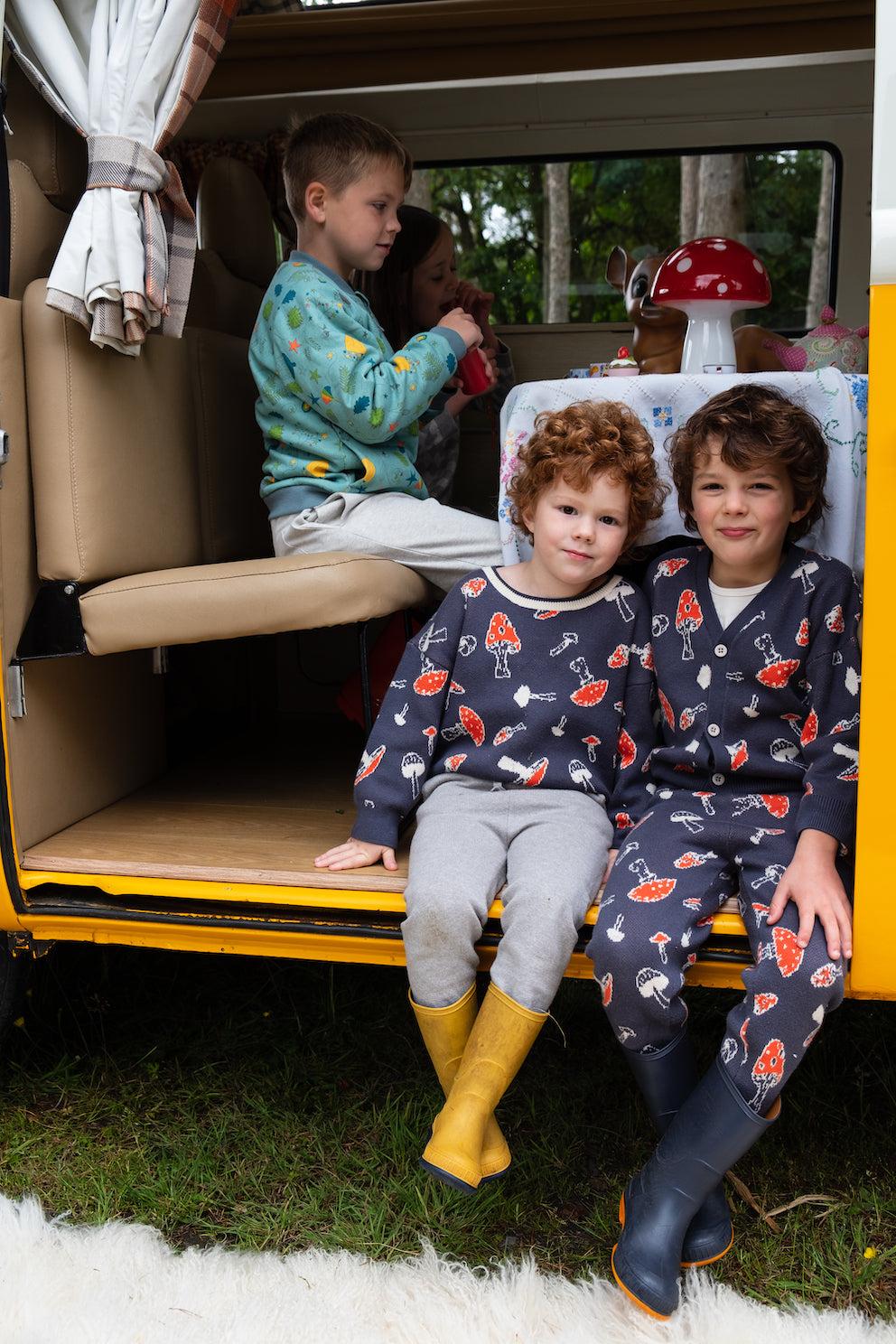 KIDS RED MUSHROOM PRINT JOGGING PANTS