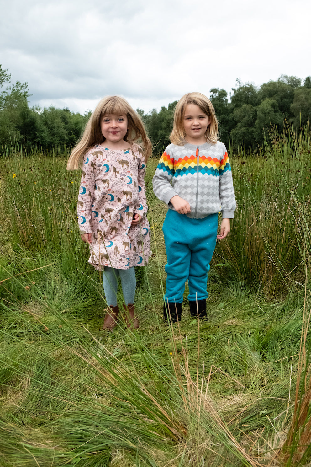 KIDS DEER PRINT LONG-SLEEVES A-LINE DRESS