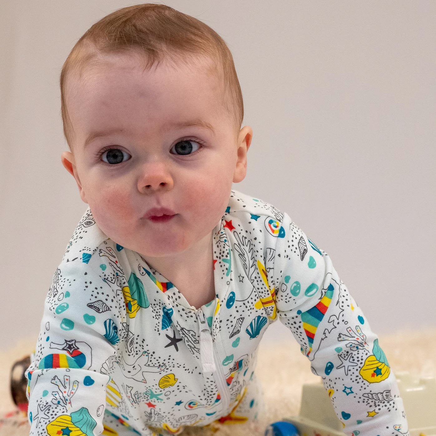 BABY SEAHORSE PRINT LONG SLEEVE ZIP UP PLAYSUIT