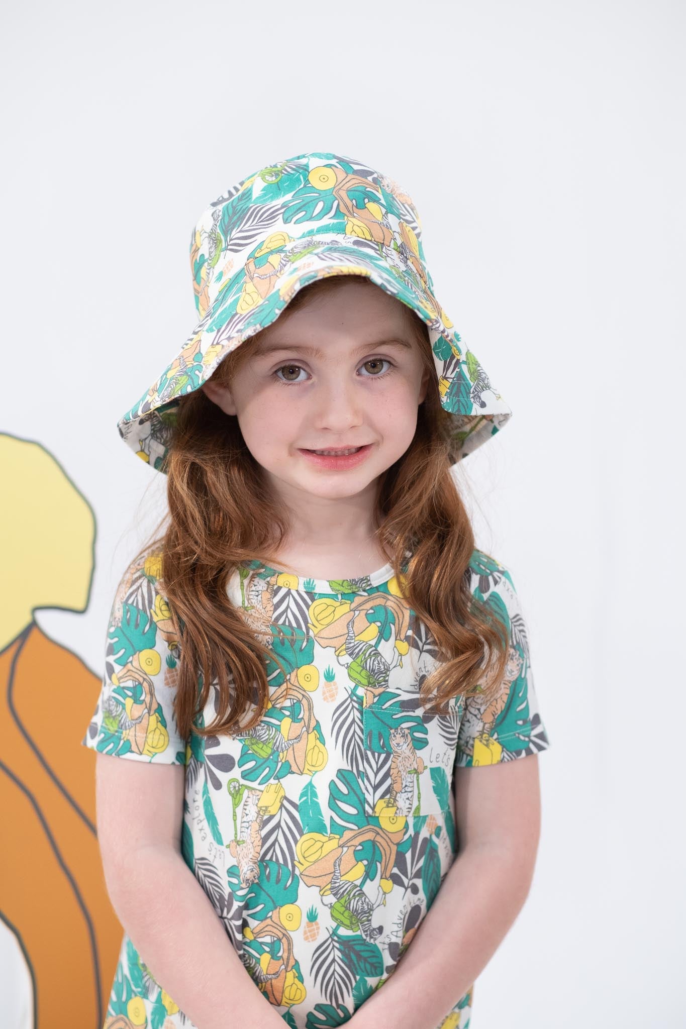 親子裝|女童裝有機棉 - 森林印花A Line短袖連身裙