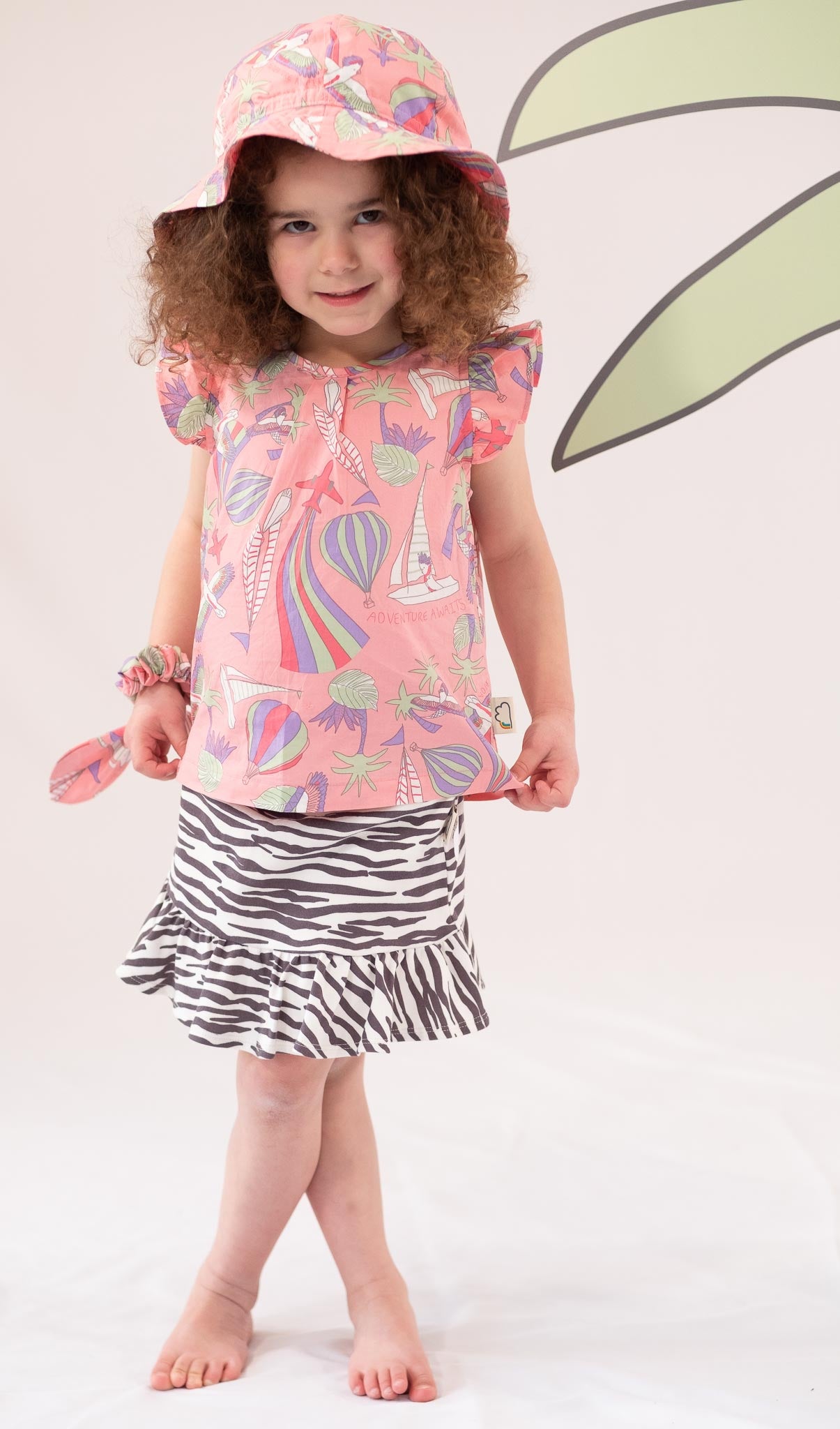BABY/KIDS PARROT PRINT FRILL SLEEVE TOP