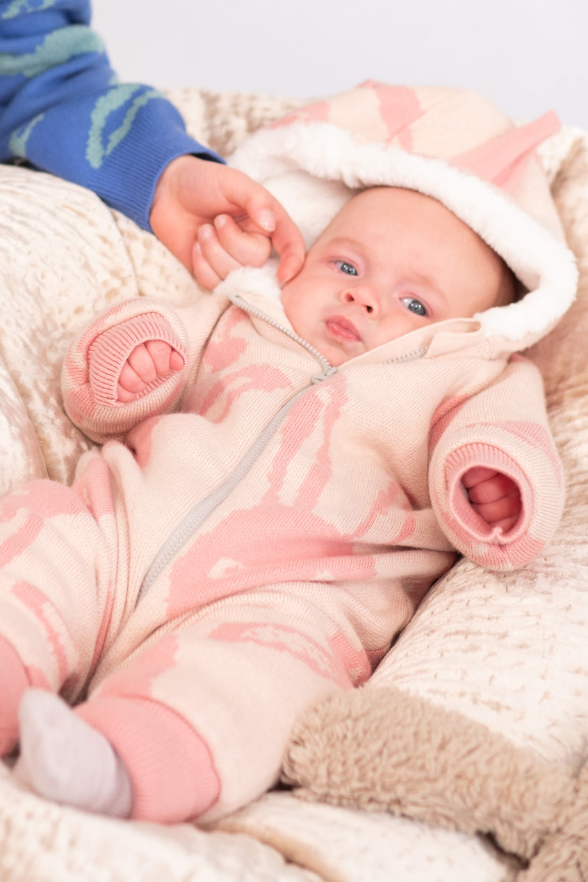 BABY RABBIT PRINT FUR LINED RABBIT EAR PLAYSUIT