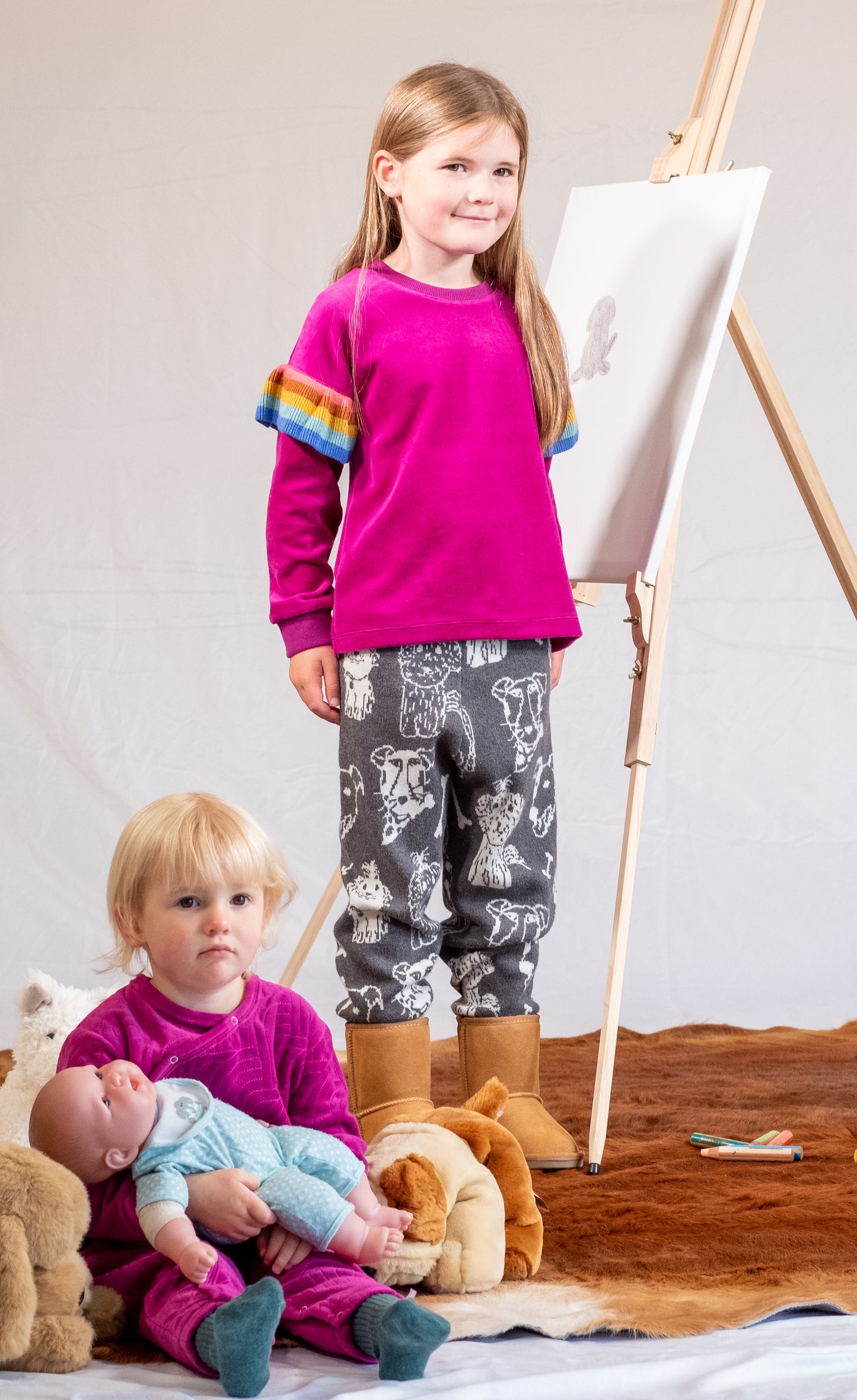 KIDS VELOUR RAINBOW TRIM LONG-SLEEVES TOP