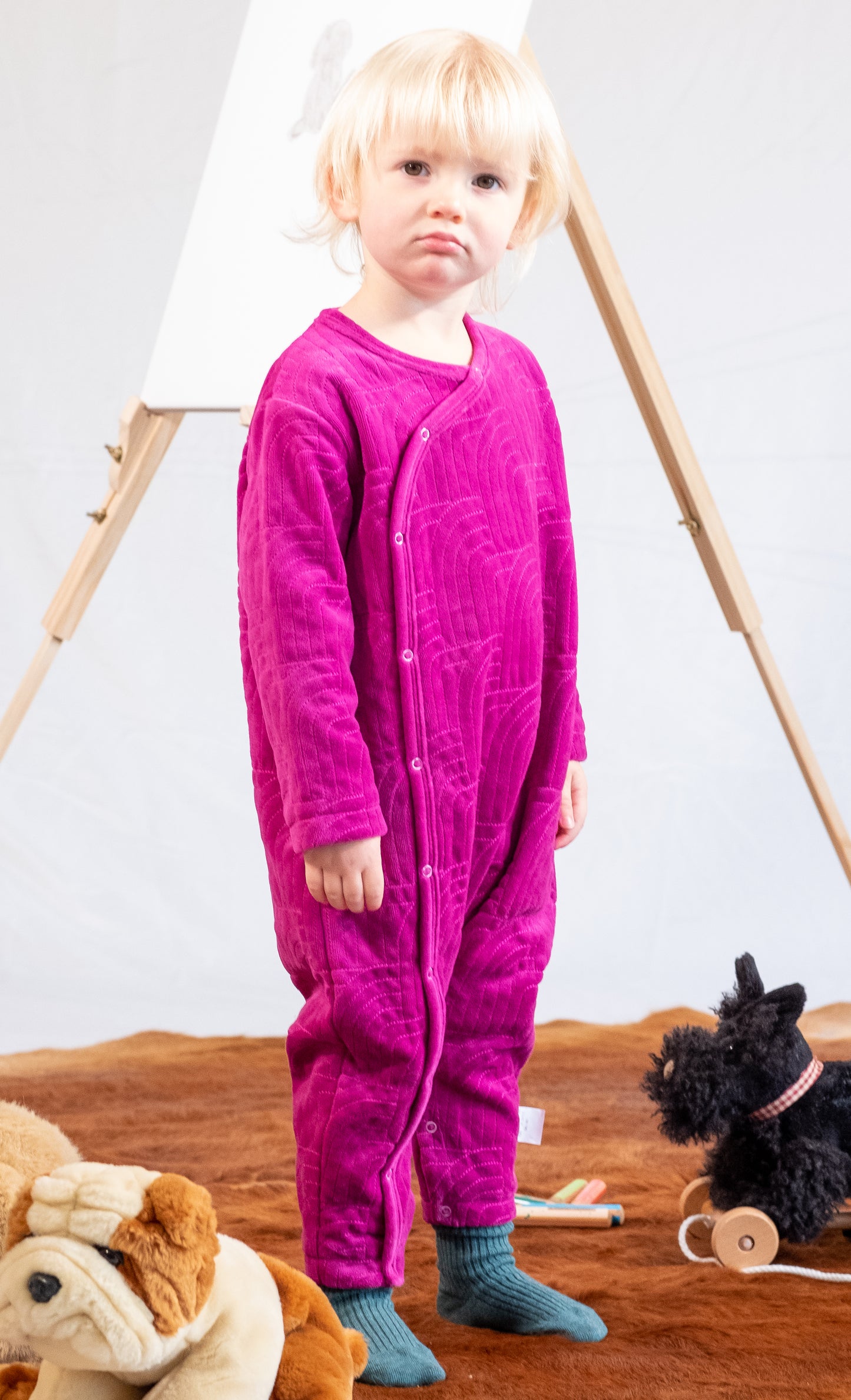 BABY VELOUR RAINBOW EMBROIDERED SIDE BUTTON PLAYSUIT