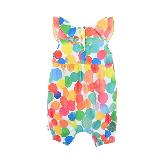 BABY GIRL RAINBOW SPOT PRINT RUFFLES NECK SLEEVELESS PLAYSUIT