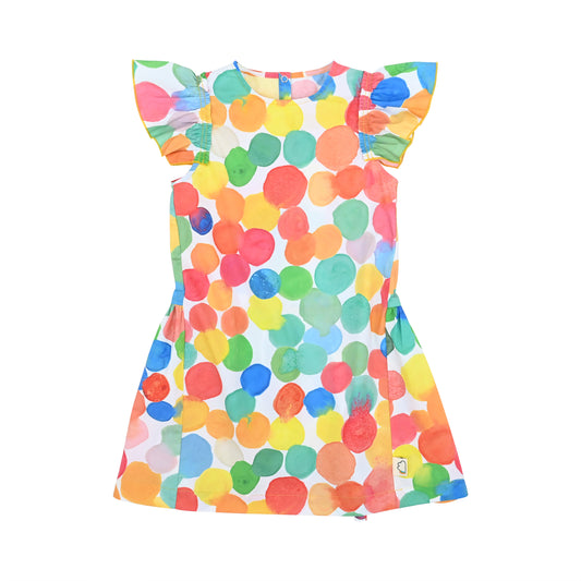 KIDS RAINBOW SPOT PRINT ZIPPED DRESS
