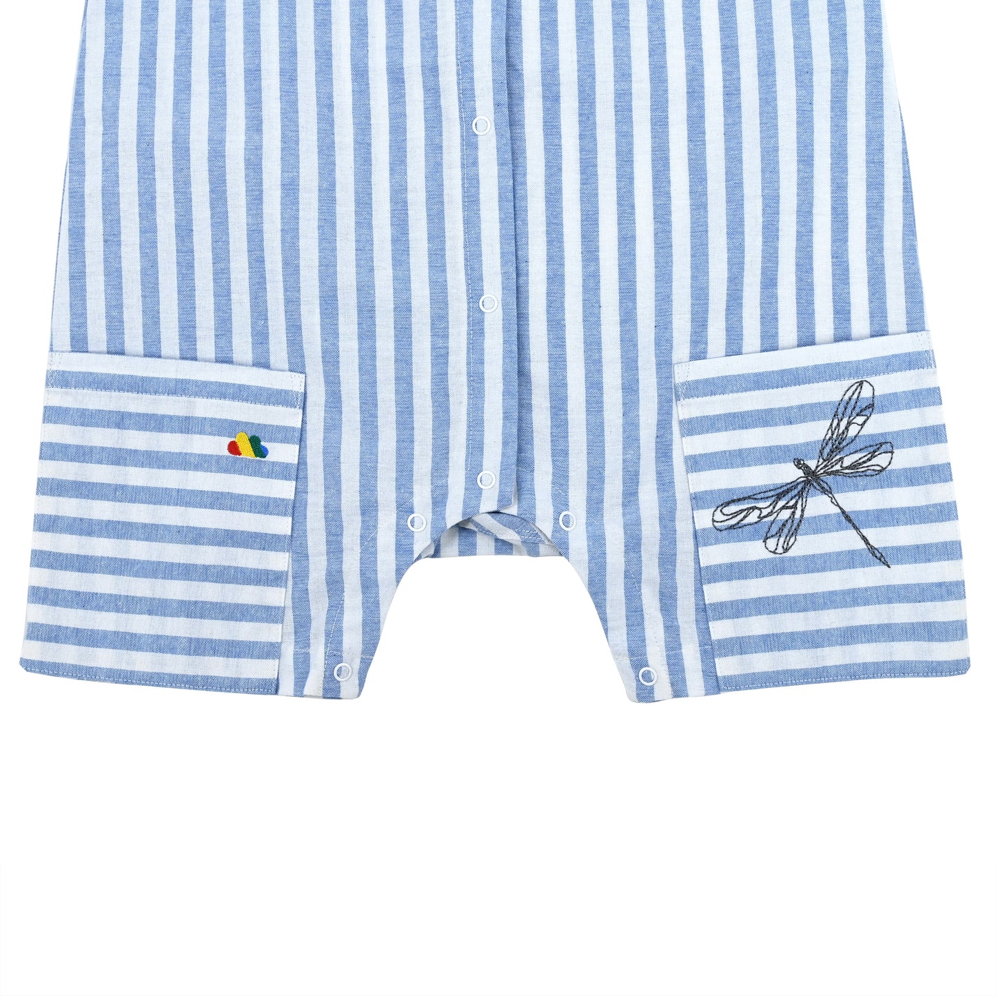 嬰兒衣服 - 藍色橫間背心開胸連身衣