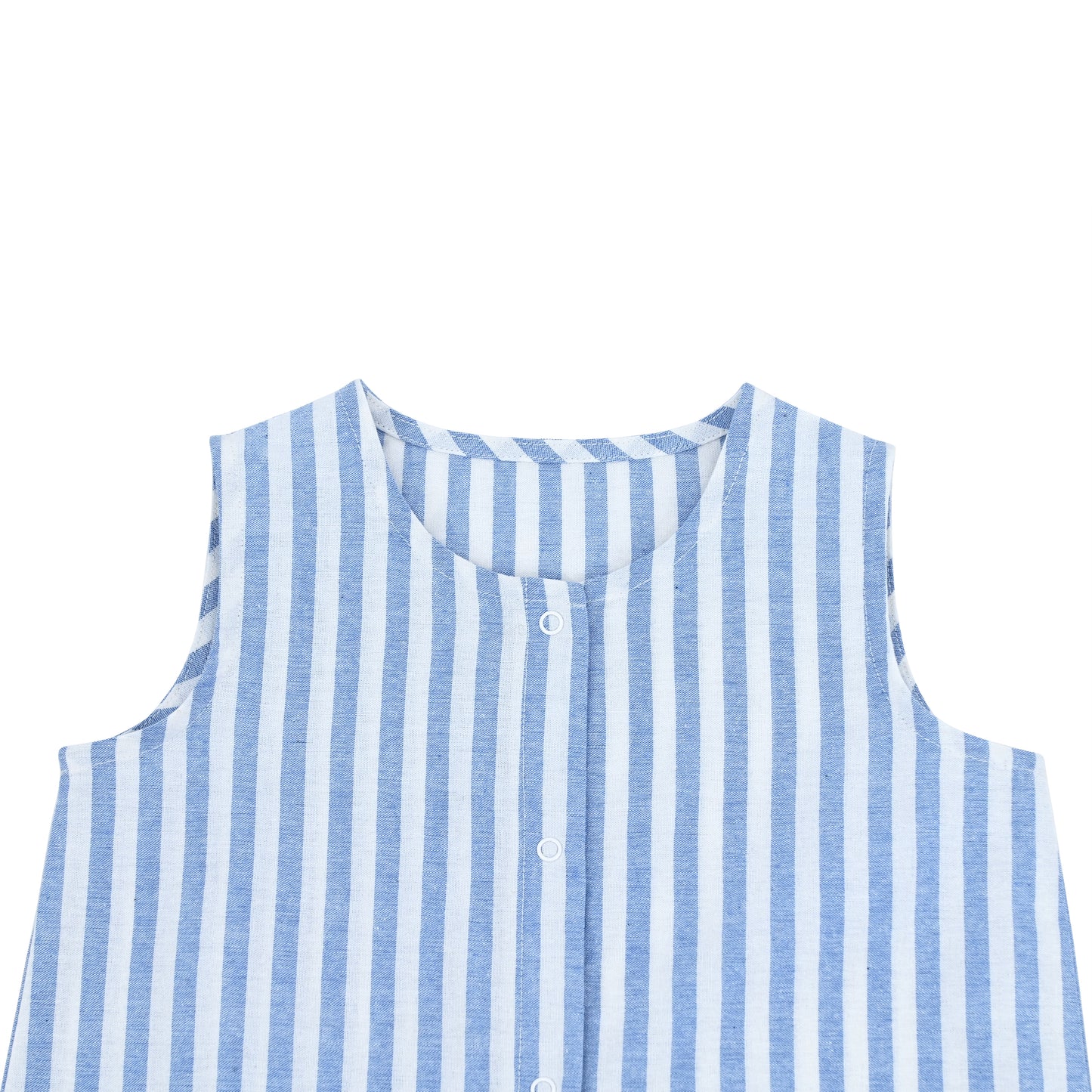 嬰兒衣服 - 藍色橫間背心開胸連身衣