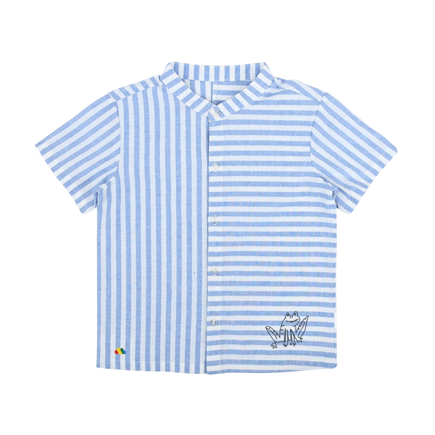 KIDS BLUE STRIPE FROG PRINT SHORT SLEEVE SHIRT