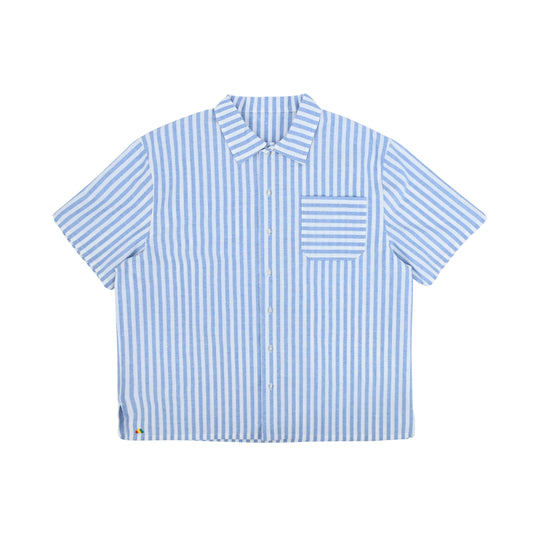 親子裝 - 成人深藍色橫間印花短袖恤衫