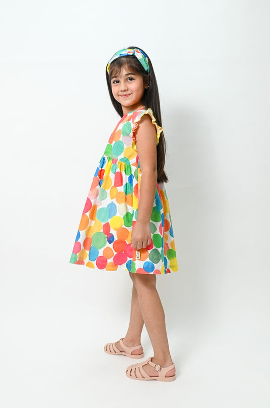 KIDS RAINBOW SPOT PRINT A-LINE DRESS