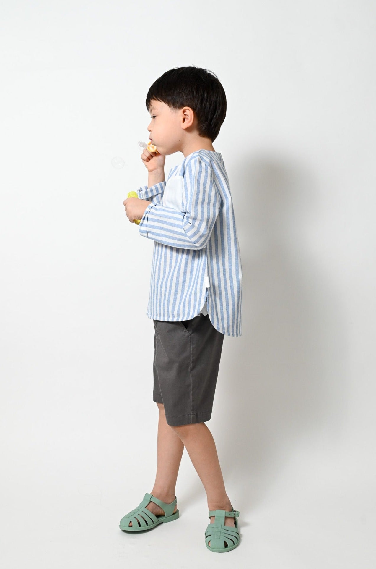 KIDS BLUE STRIPE ROUND NECK LONG SLEEVE SHIRT