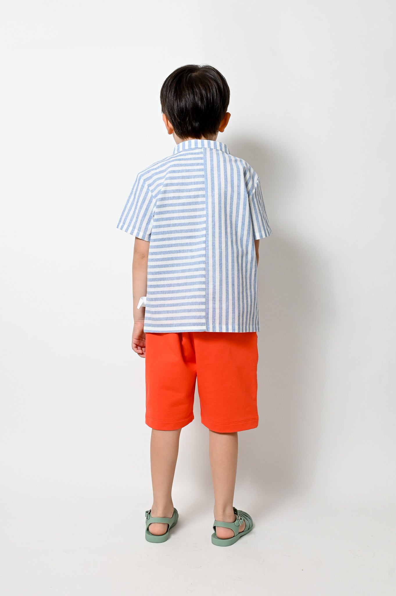 KIDS BLUE STRIPE FROG PRINT SHORT SLEEVE SHIRT