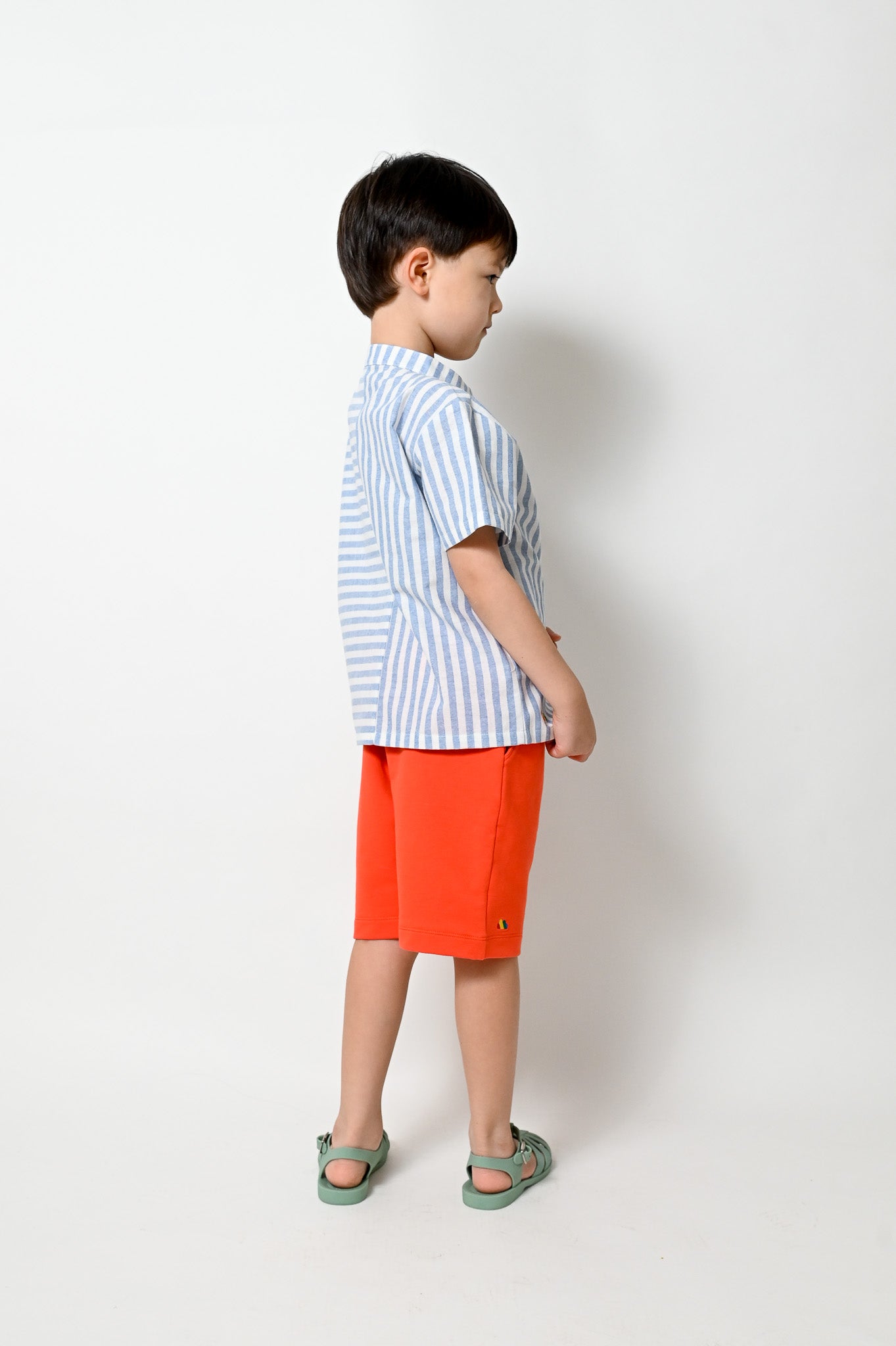 KIDS BLUE STRIPE FROG PRINT SHORT SLEEVE SHIRT