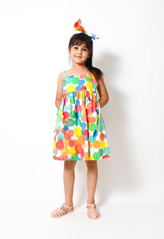 KIDS RAINBOW SPOT PRINT FRILL DRESS