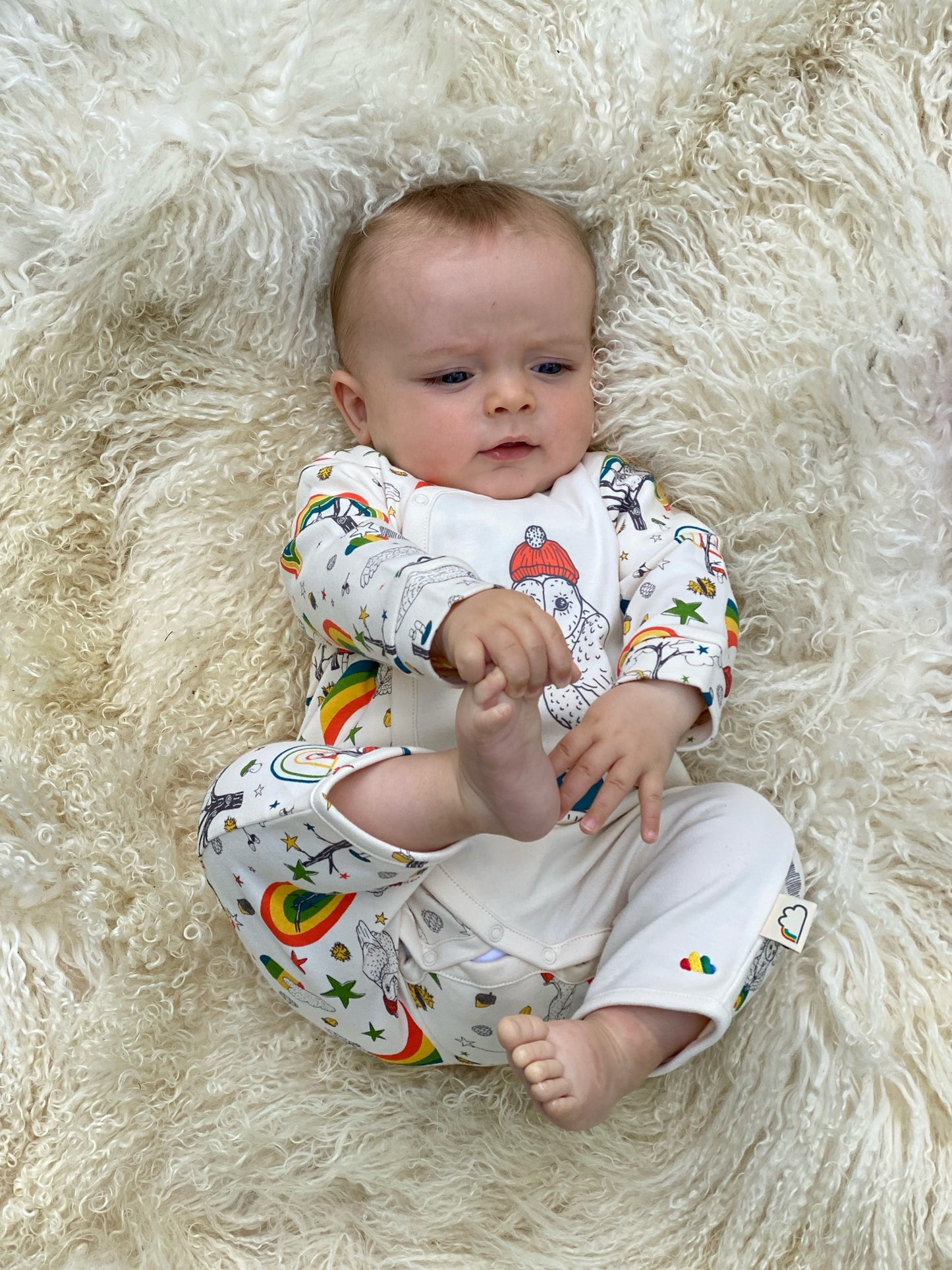 BABY OWL PRINT SIDE BUTTON PLAYSUIT